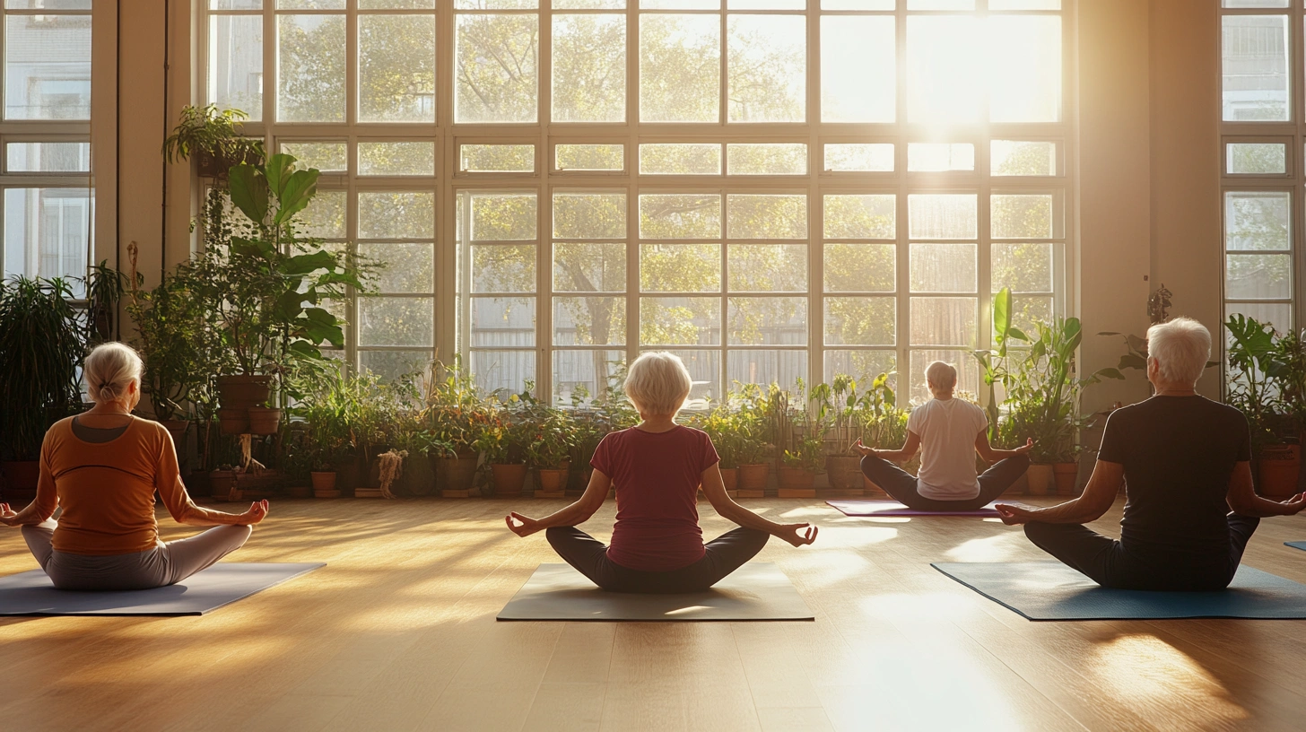 Старші люди практикують йогу в комфортній обстановці